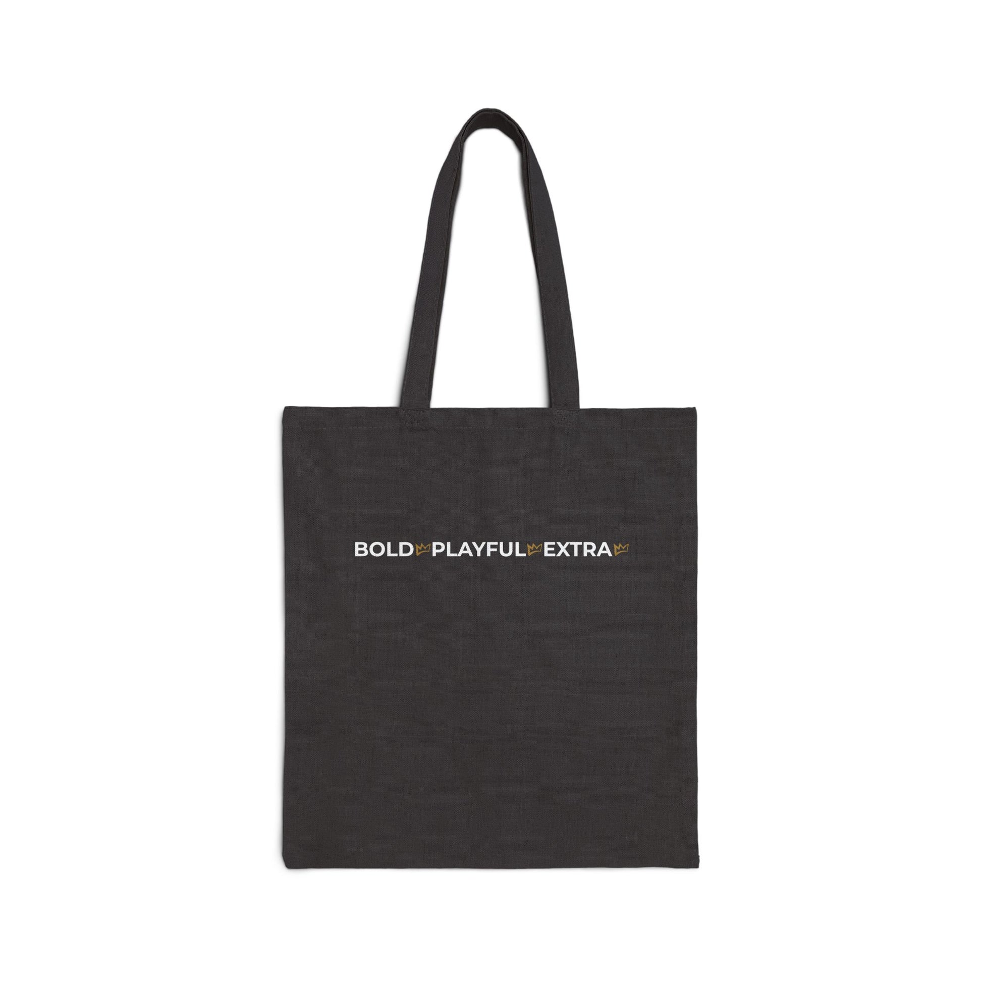 Black Bold Playful Extra cotton canvas tote bag with minimalist typography