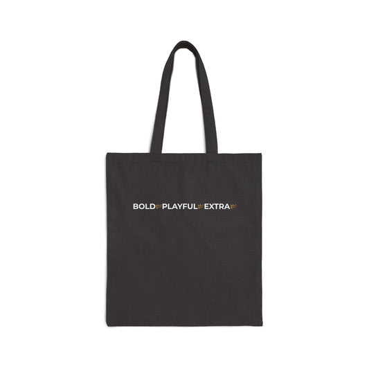 Black Bold Playful Extra cotton canvas tote bag with minimalist typography