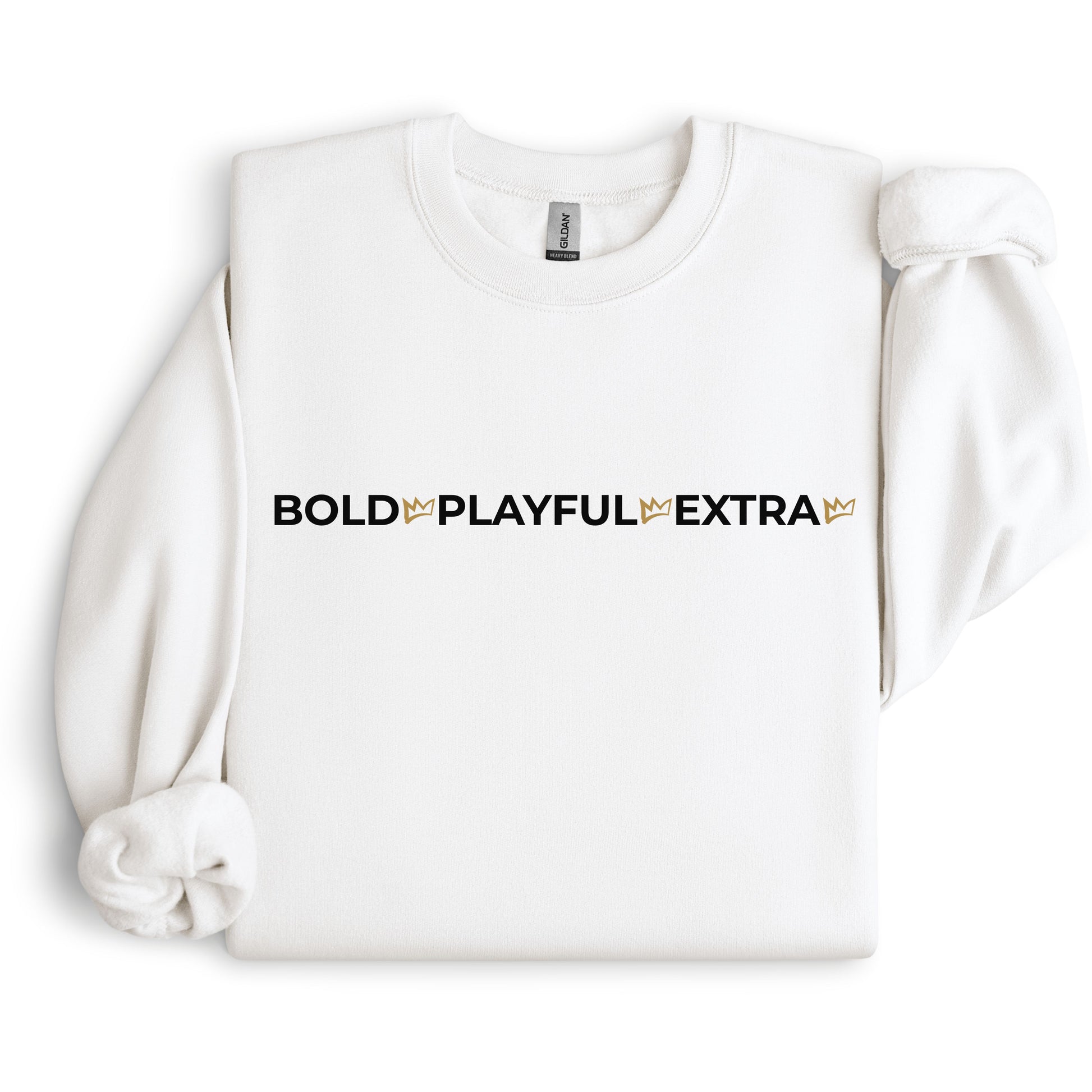 White Bold Playful Extra statement crewneck sweatshirt front view