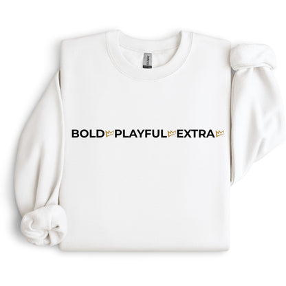 White Bold Playful Extra statement crewneck sweatshirt front view
