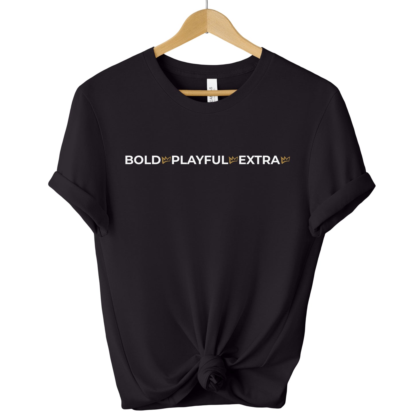 Bold Playful Extra statement tee in black, minimalist women’s graphic t-shirt