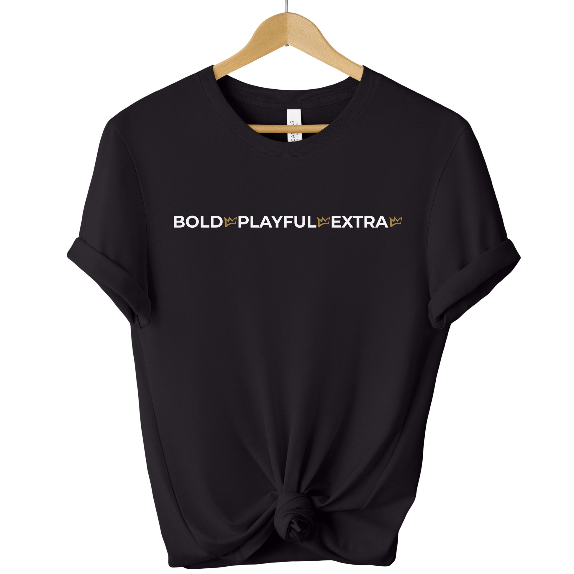 Bold Playful Extra statement tee in black, minimalist women’s graphic t-shirt