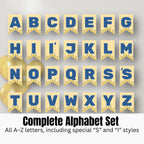 Butter printable banner alphabet letters A to Z in yellow and blue design. Printable party kit for creating custom messages.