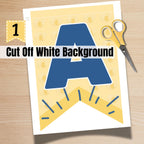 Step by step guide showing how to cut out butter printable banner pieces. Easy DIY party decoration instructions.