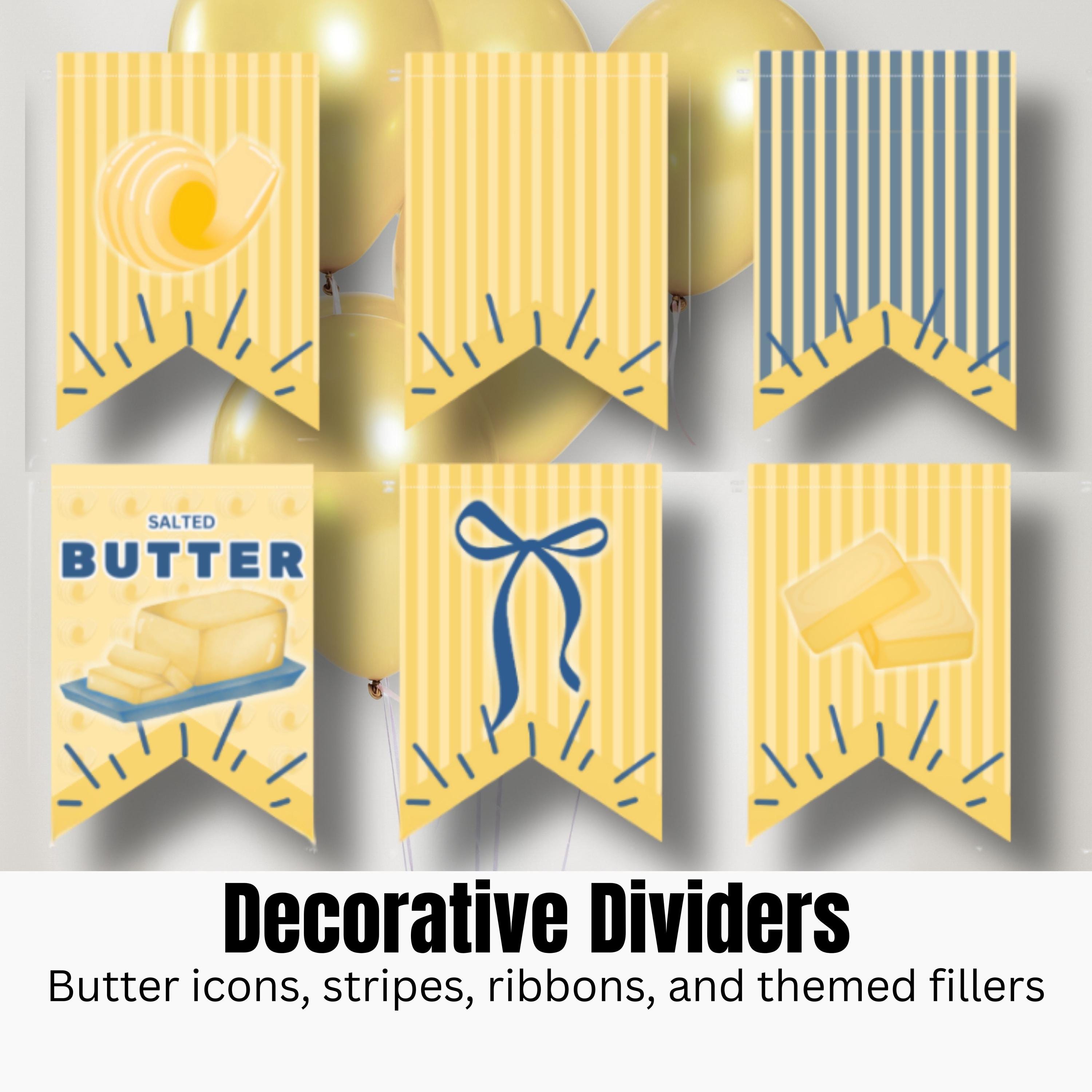 Butter printable banner decorative elements including dividers and themed graphics. Extra pieces for customizing party banner designs.
