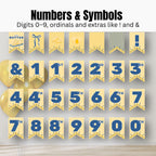 Butter printable banner numbers and symbols set including 0 to 9 and punctuation. Complete DIY banner kit for birthdays and celebrations.