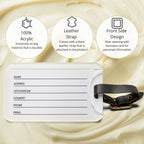 Back side of butter luggage tag with contact information card and clear window. Functional travel accessory for identifying luggage and keeping details secure.