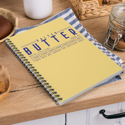 Butter notebook shown in flat lay with kitchen styling elements. Practical spiral journal for note taking, planning, and everyday use.