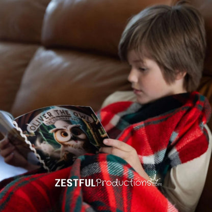 child reading Oliver the Owl children’s cookbook storybook at home cozy learning and reading moment