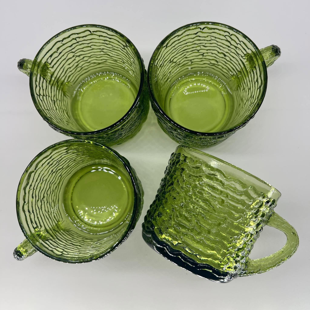 Vintage Anchor Hocking Soreno Avocado Green Punch Cups | Mid-Century Bark-Textured Glass