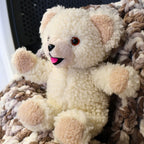 Vintage Snuggle advertising character plush shown seated with open arms and original smiling face. This 1986 Lever Brothers collectible offers timeless nostalgic appeal for laundry room styling, shelf decor, and vintage advertising collections.