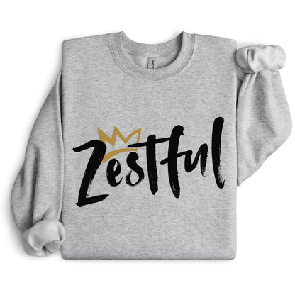 Heather gray crowned Zestful statement crewneck sweatshirt with logo