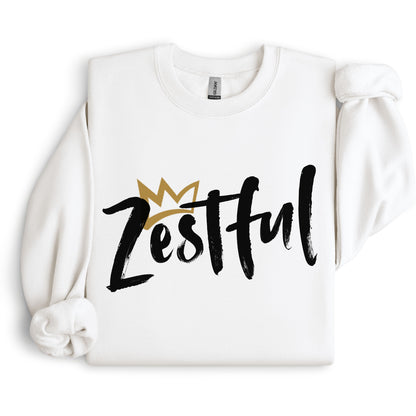 White crowned Zestful statement crewneck sweatshirt with crown design