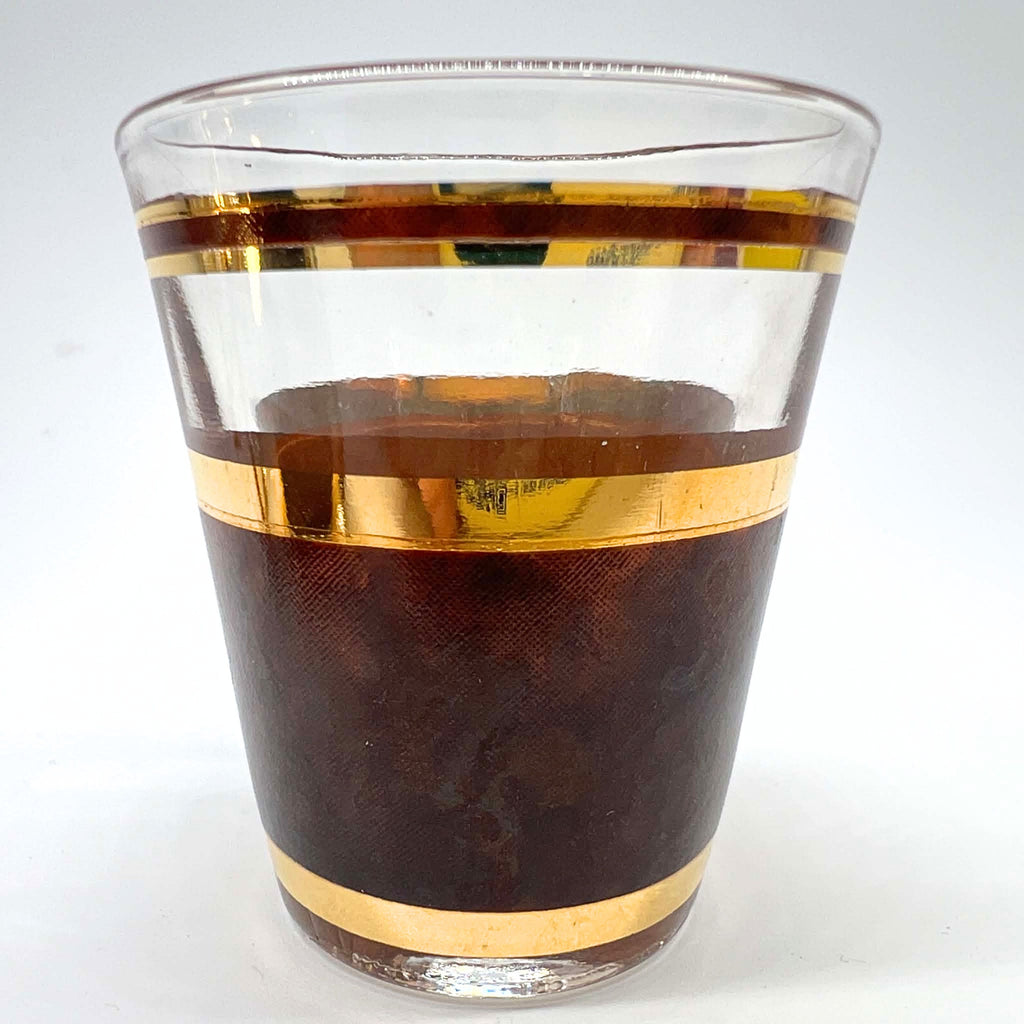 Vintage Culver Tortoiseshell Shot Glasses | Brown & Gold Hollywood Regency Barware