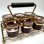 Vintage Culver Tortoiseshell Shot Glasses | Brown & Gold Hollywood Regency Barware