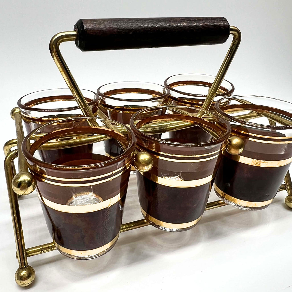 Vintage Culver Tortoiseshell Shot Glasses | Brown & Gold Hollywood Regency Barware