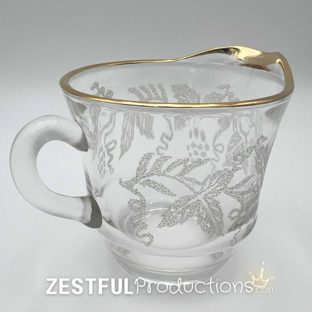 Vintage Bartlett Collins 806 Grape Leaf Cream & Sugar Set | Gold Rim Frosted Glass | Mid-Century Glassware