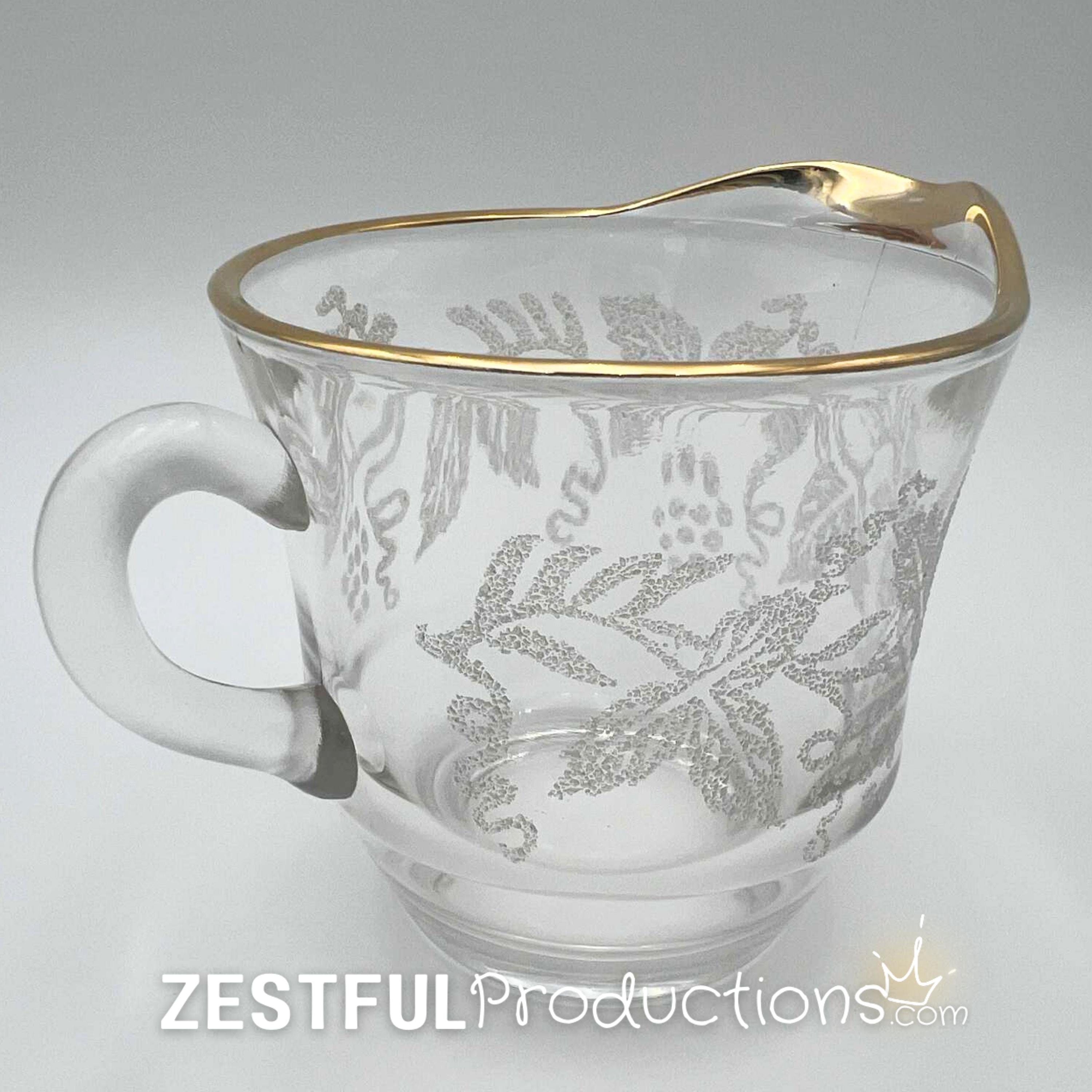 Vintage Bartlett Collins 806 Grape Leaf Cream & Sugar Set | Gold Rim Frosted Glass | Mid-Century Glassware