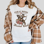 Cotton Tshirt Design Funny Mom Graphic Woman Riding Tiger Artwork Feral Moms Club Illustration Rebellious Mother Apparel Sarcastic Humor Clothing Cool Mama Fashion Statement Soft Fabric Quality Comfortable Everyday Wear Multiple Color