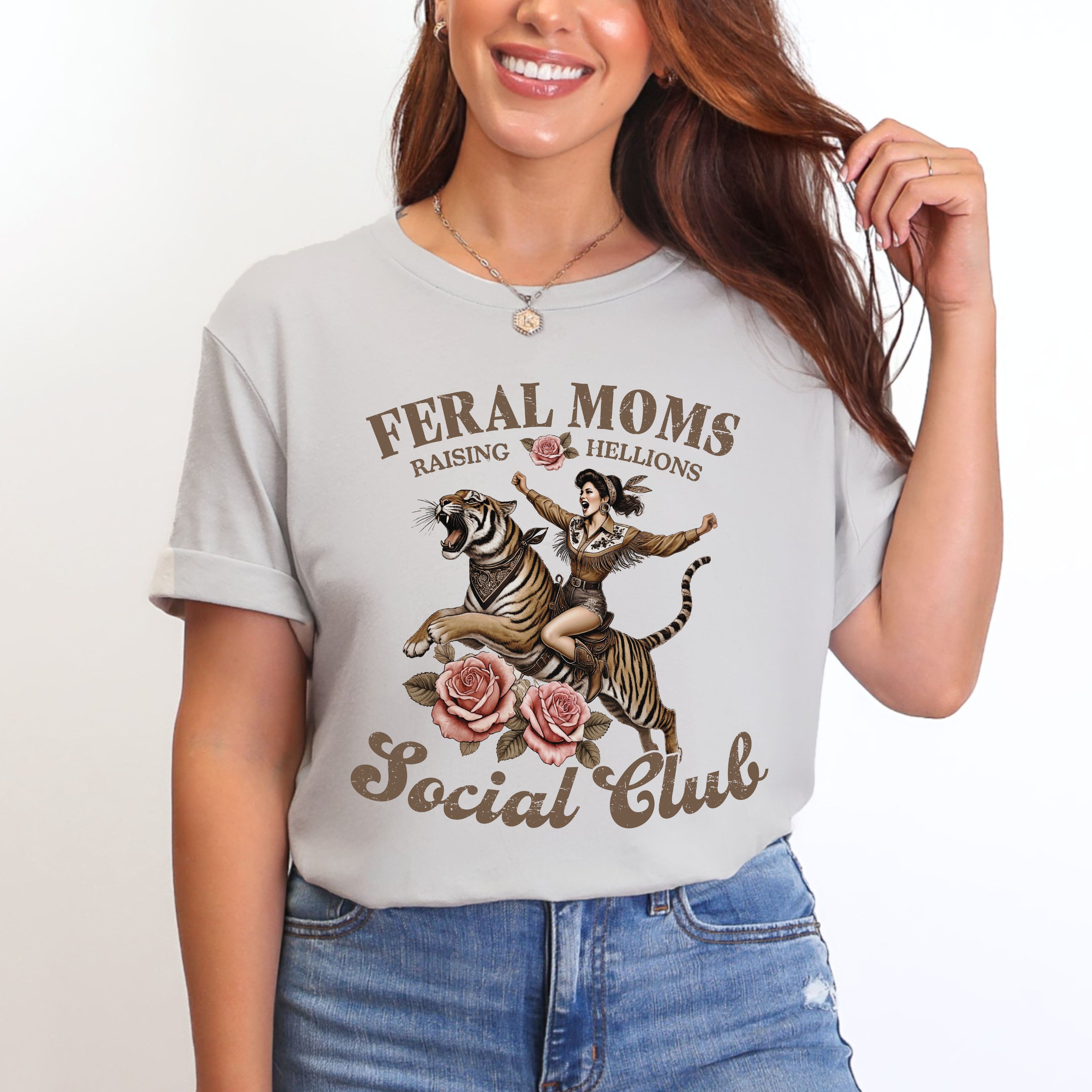 Rebellious Mother Shirt Funny Mom Tiger Graphic Woman Rider Design Feral Moms Club Tshirt Sarcastic Parent Humor Clothing Cool Mama Statement Piece Cotton Fabric Quality Comfortable Everyday Wear Perfect Gift Idea Birthday Present Special
