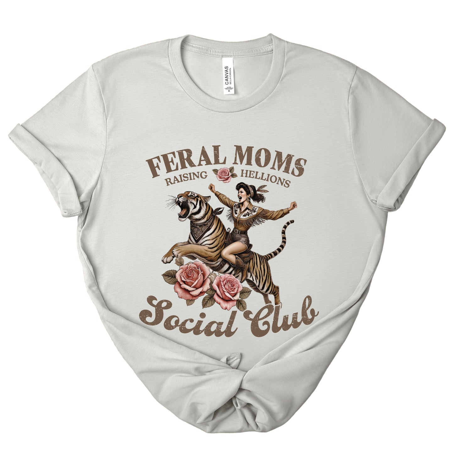 Rebellious Mother Shirt Funny Mom Tiger Graphic Woman Rider Design Feral Moms Club Tshirt Sarcastic Parent Humor Clothing Cool Mama Statement Piece Cotton Fabric Quality Comfortable Everyday Wear Perfect Gift Idea Birthday Present Special