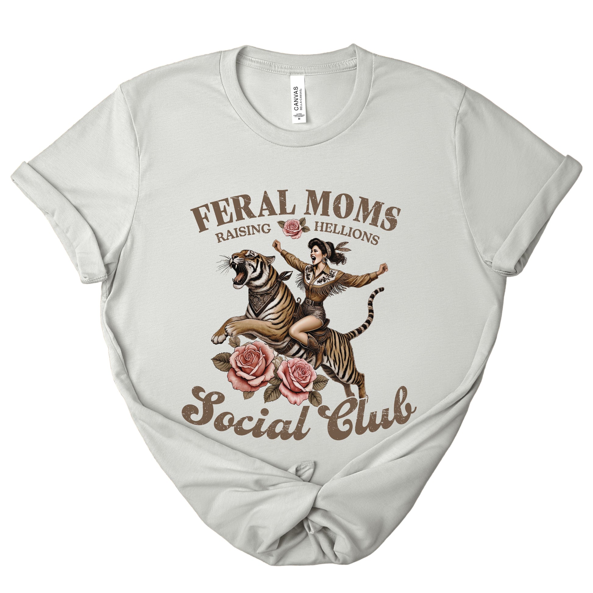 Rebellious Mother Shirt Funny Mom Tiger Graphic Woman Rider Design Feral Moms Club Tshirt Sarcastic Parent Humor Clothing Cool Mama Statement Piece Cotton Fabric Quality Comfortable Everyday Wear Perfect Gift Idea Birthday Present Special