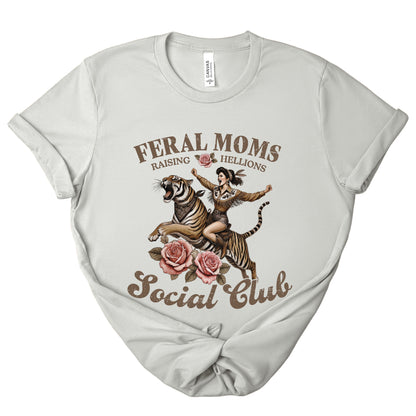 Rebellious Mother Shirt Funny Mom Tiger Graphic Woman Rider Design Feral Moms Club Tshirt Sarcastic Parent Humor Clothing Cool Mama Statement Piece Cotton Fabric Quality Comfortable Everyday Wear Perfect Gift Idea Birthday Present Special