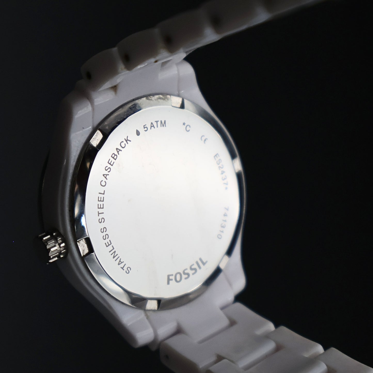 Fossil ES2437 Stella Mini stainless steel caseback engraving 5 ATM white bracelet watch