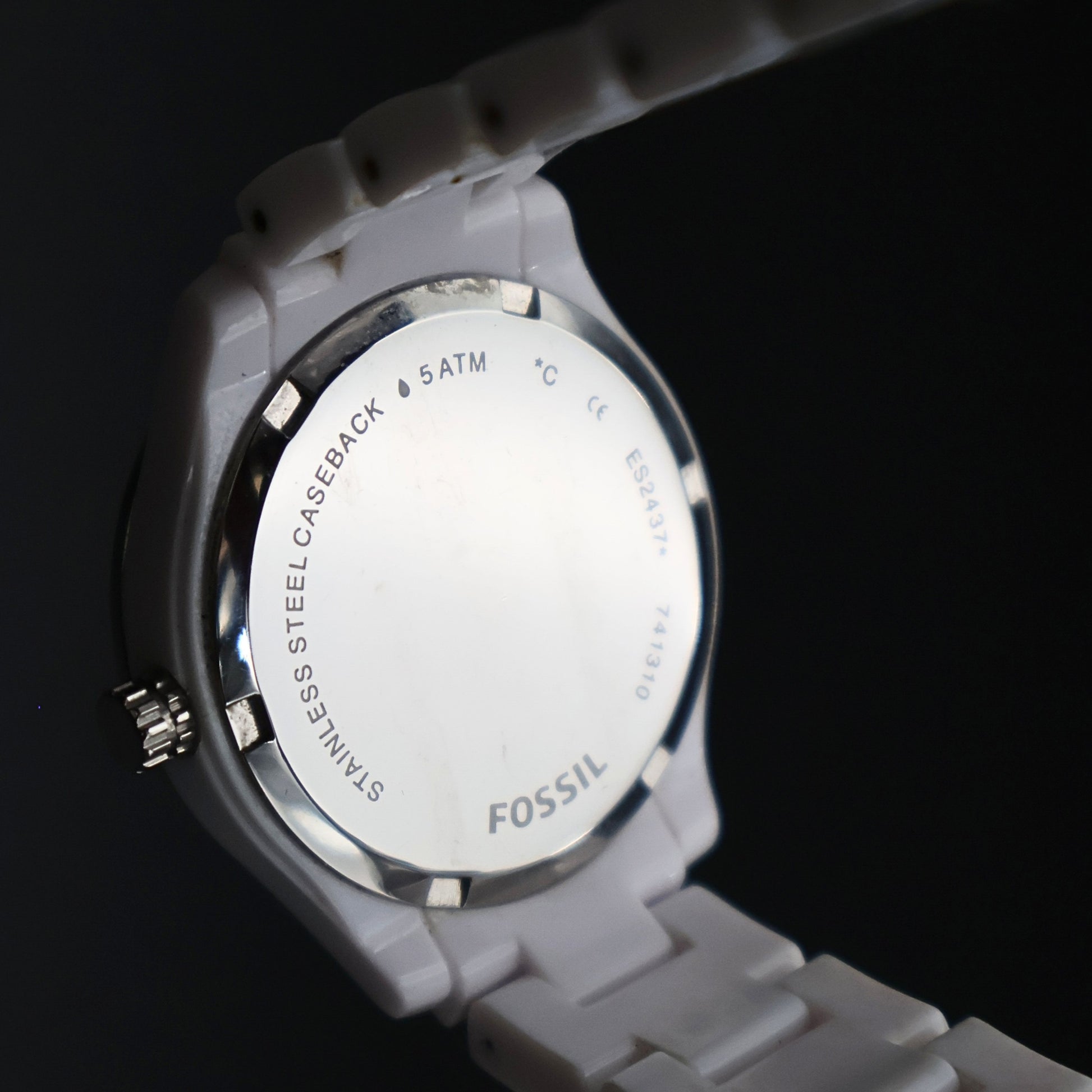 Fossil ES2437 Stella Mini stainless steel caseback engraving 5 ATM white bracelet watch