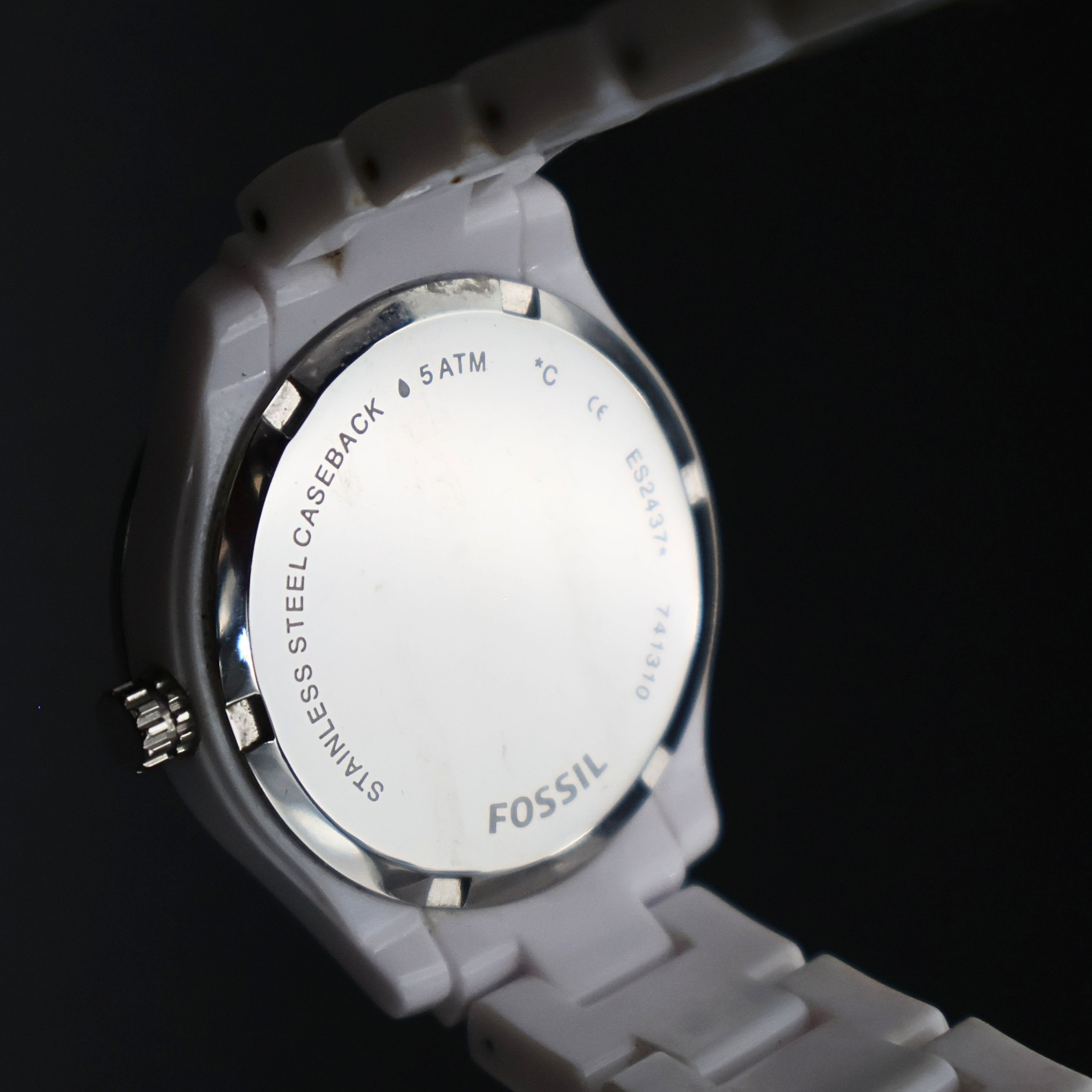 Fossil ES2437 Stella Mini stainless steel caseback engraving 5 ATM white bracelet watch