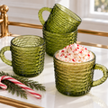 Vintage Anchor Hocking Soreno Avocado Green Punch Cups | Mid-Century Bark-Textured Glass