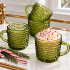 Vintage Anchor Hocking Soreno Avocado Green Punch Cups | Mid-Century Bark-Textured Glass