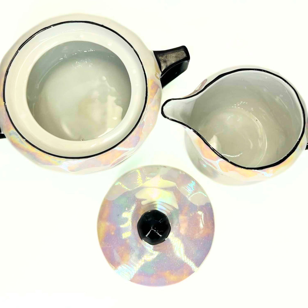Antique 1920s German Lusterware Cream and Sugar Set | Iridescent Pearlescent Art Deco Sugar Bowl and Creamer