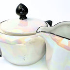 Antique 1920s German Lusterware Cream and Sugar Set | Iridescent Pearlescent Art Deco Sugar Bowl and Creamer