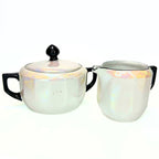 Antique 1920s German Lusterware Cream and Sugar Set | Iridescent Pearlescent Art Deco Sugar Bowl and Creamer