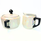 Antique 1920s German Lusterware Cream and Sugar Set | Iridescent Pearlescent Art Deco Sugar Bowl and Creamer