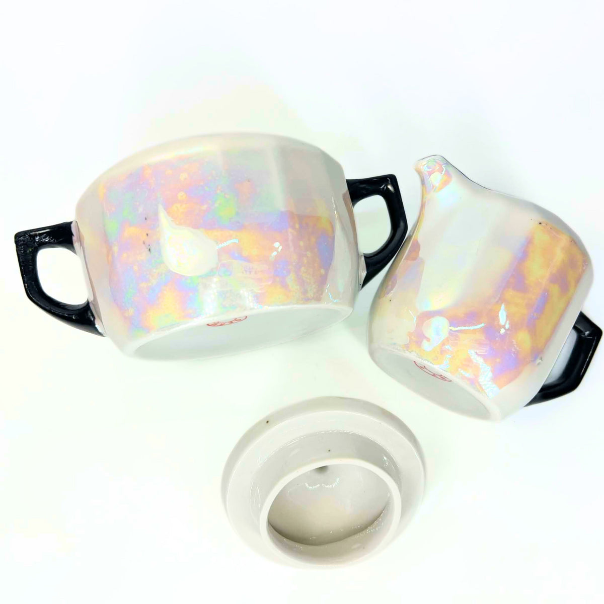 Antique 1920s German Lusterware Cream and Sugar Set | Iridescent Pearlescent Art Deco Sugar Bowl and Creamer