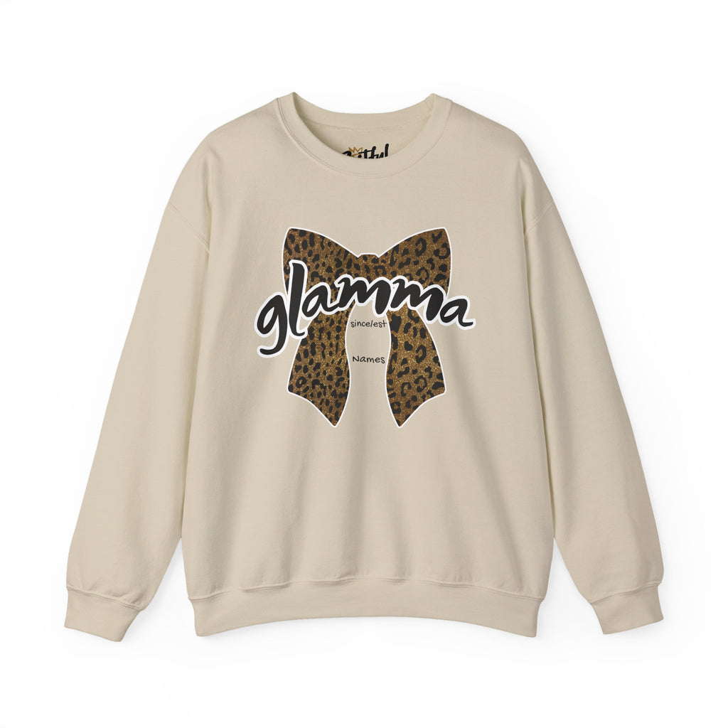 Sand personalized Glamma leopard bow crewneck sweatshirt