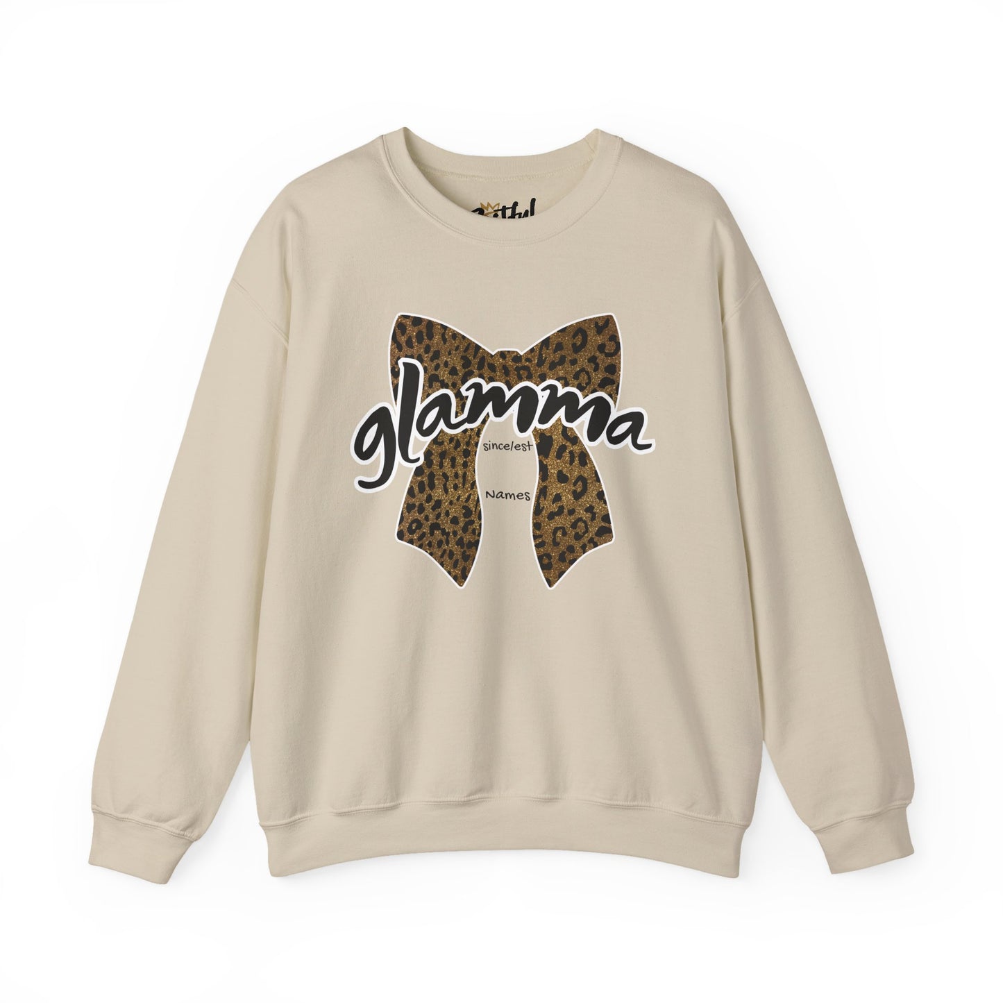 Sand personalized Glamma leopard bow crewneck sweatshirt
