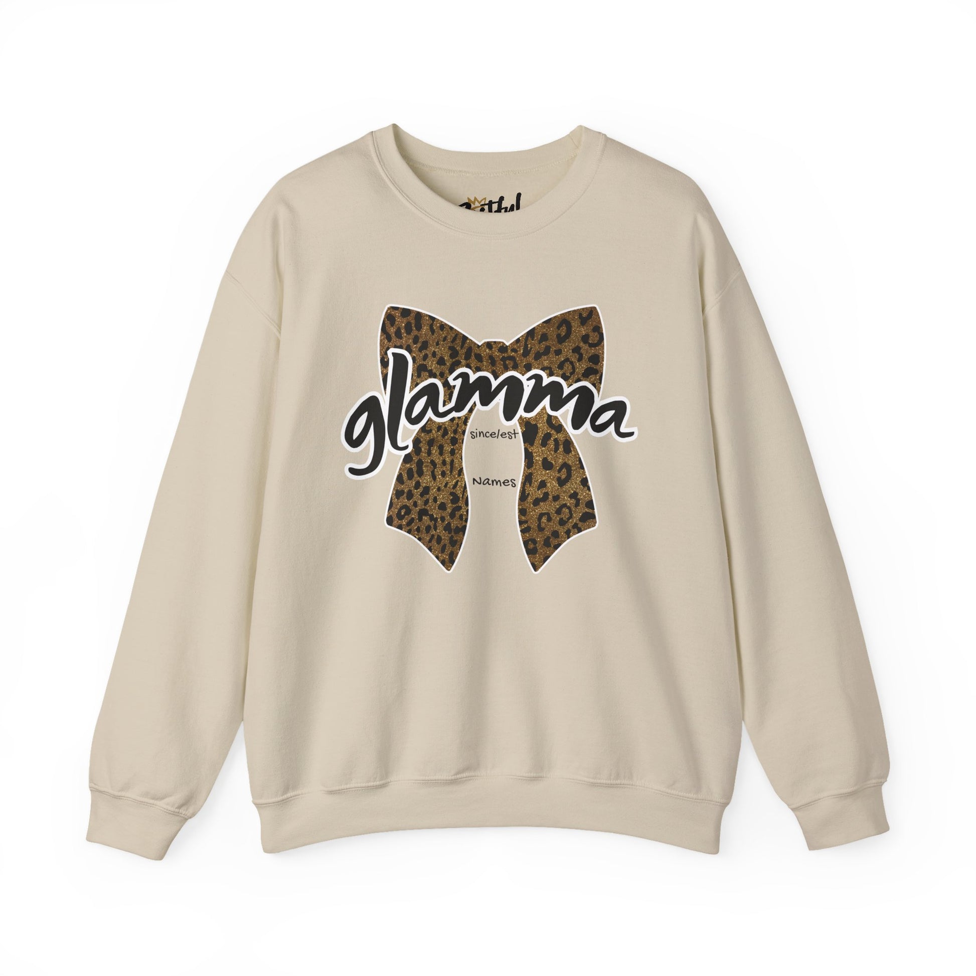 Sand personalized Glamma leopard bow crewneck sweatshirt
