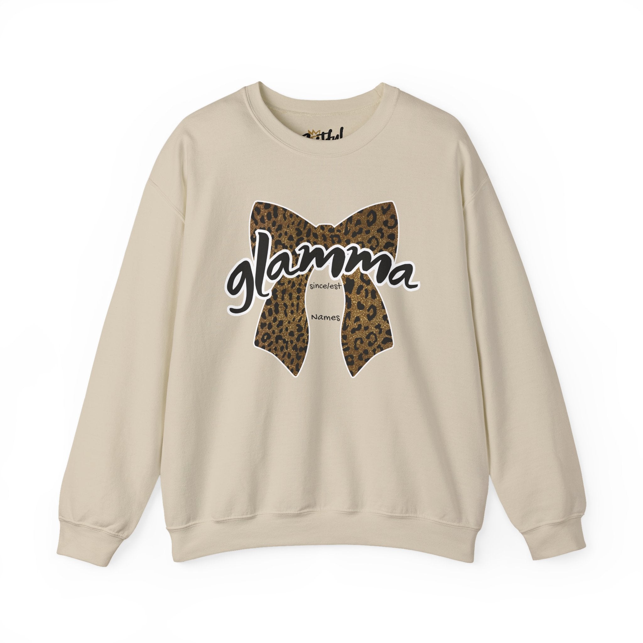 Sand personalized Glamma leopard bow crewneck sweatshirt