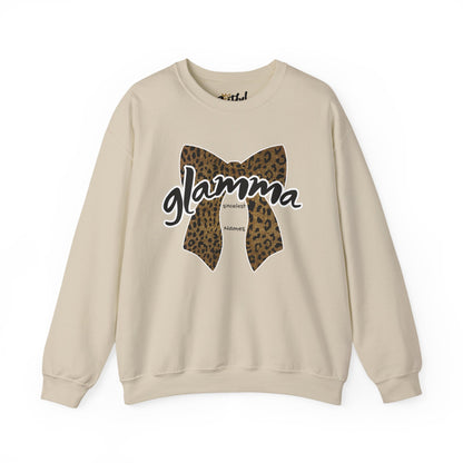 Sand personalized Glamma leopard bow crewneck sweatshirt