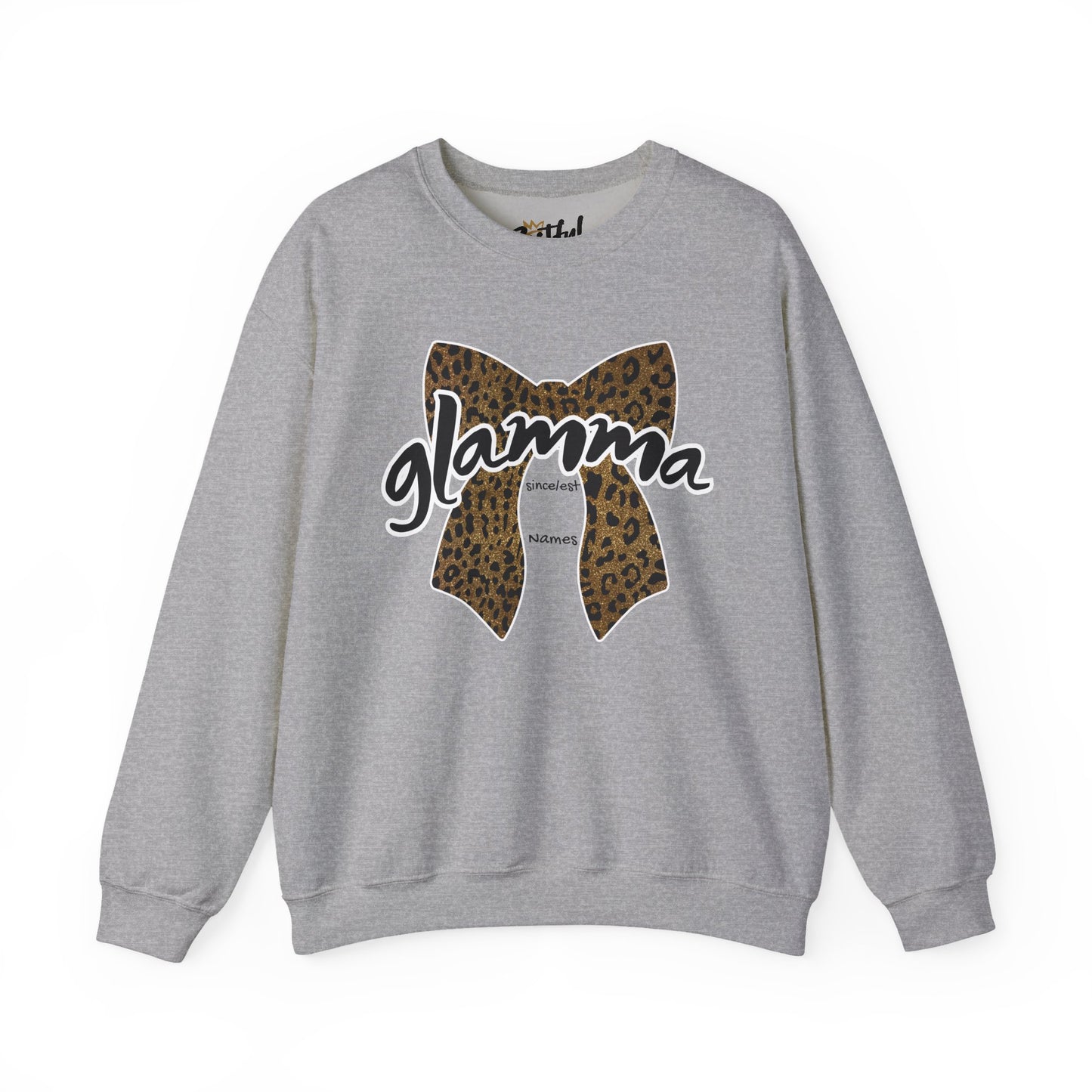Light gray personalized Glamma leopard bow sweatshirt