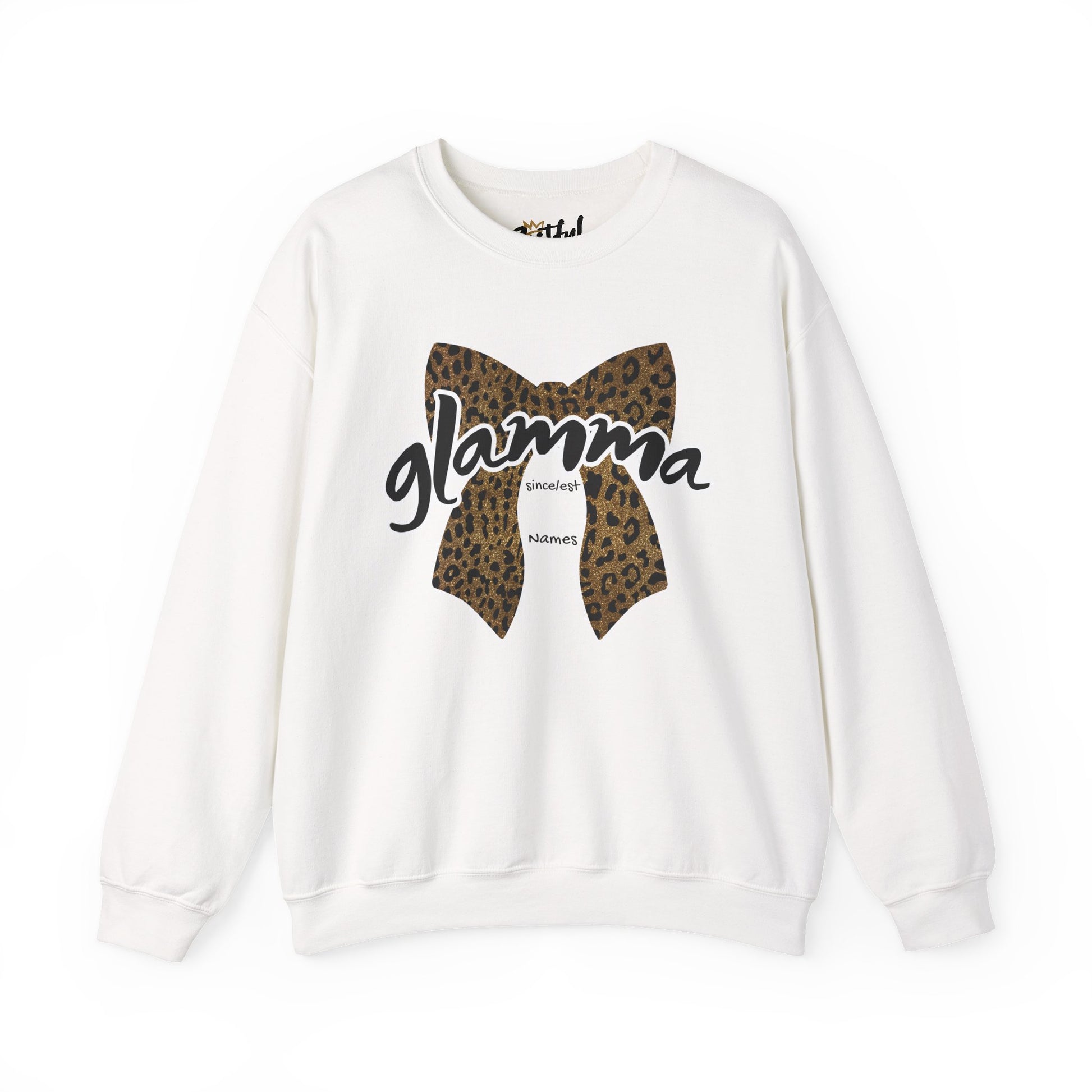 White personalized Glamma leopard bow sweatshirt