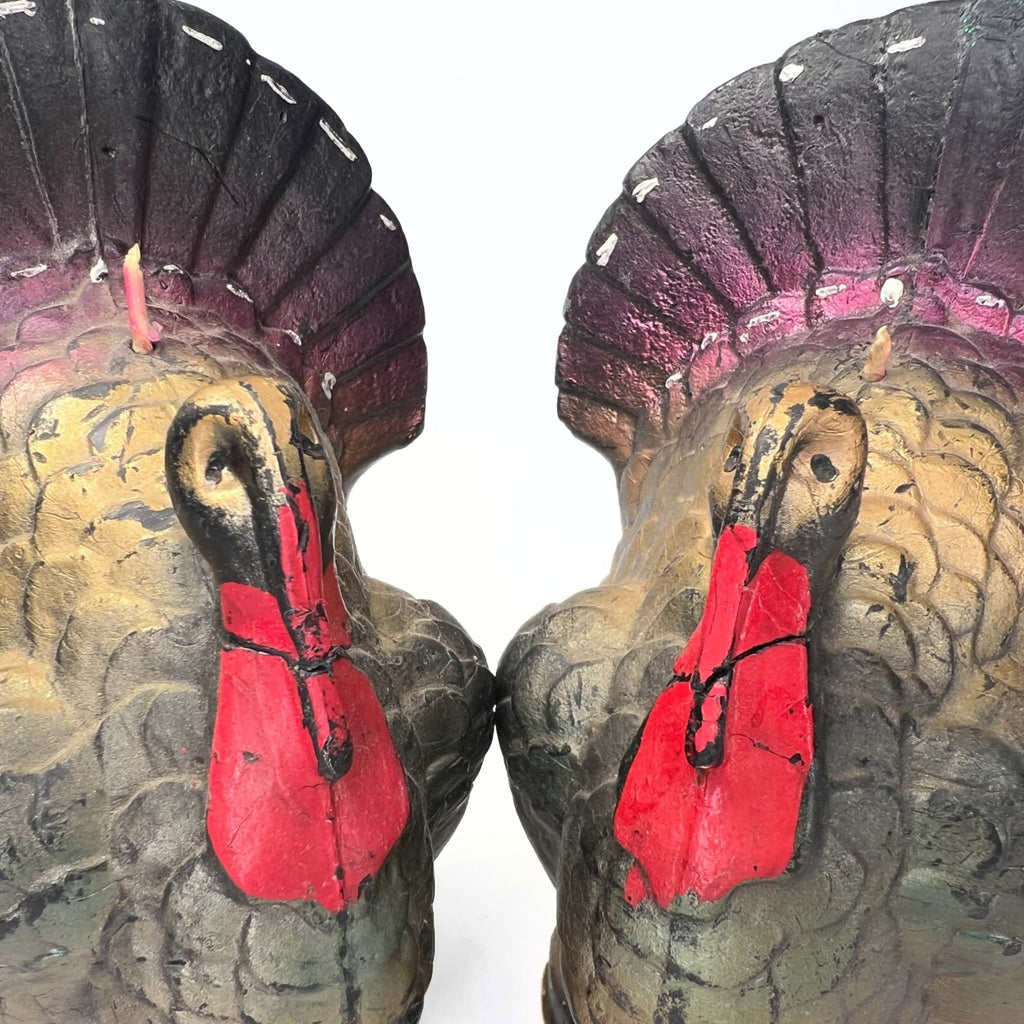 Large Vintage Gurley Turkey Candle Pair | Plum & Gold Thanksgiving Decor, 89¢ Labels