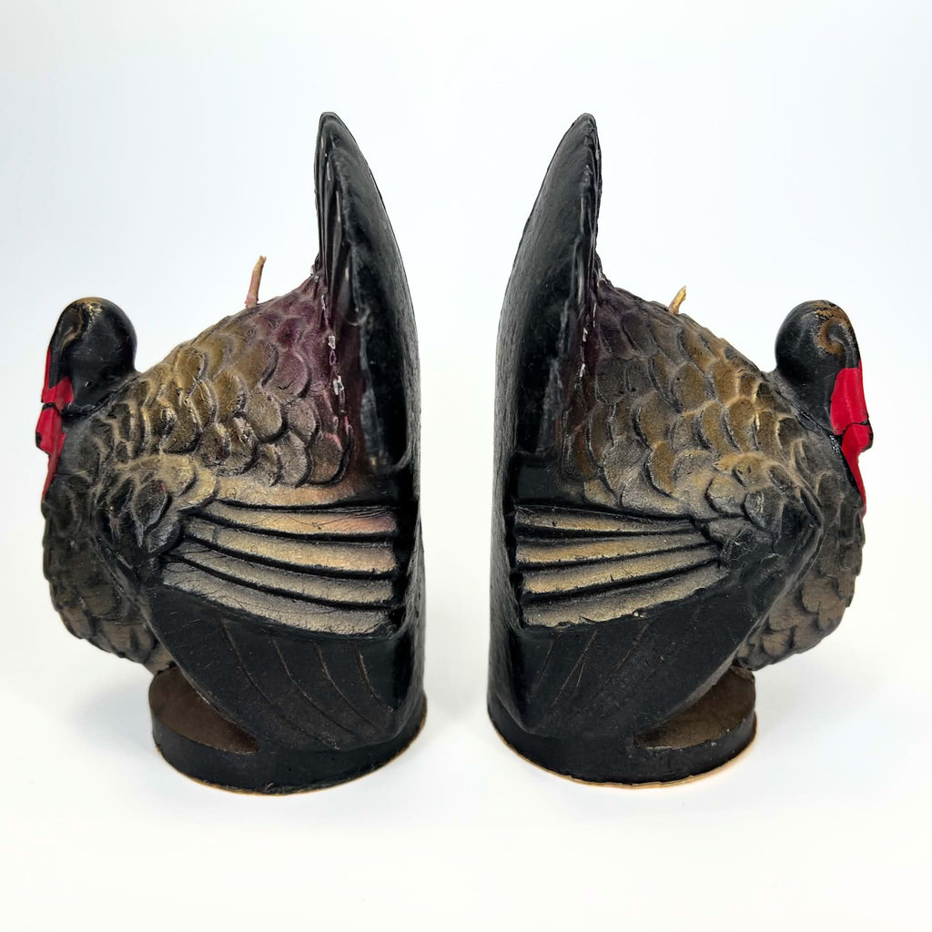 Large Vintage Gurley Turkey Candle Pair | Plum & Gold Thanksgiving Decor, 89¢ Labels