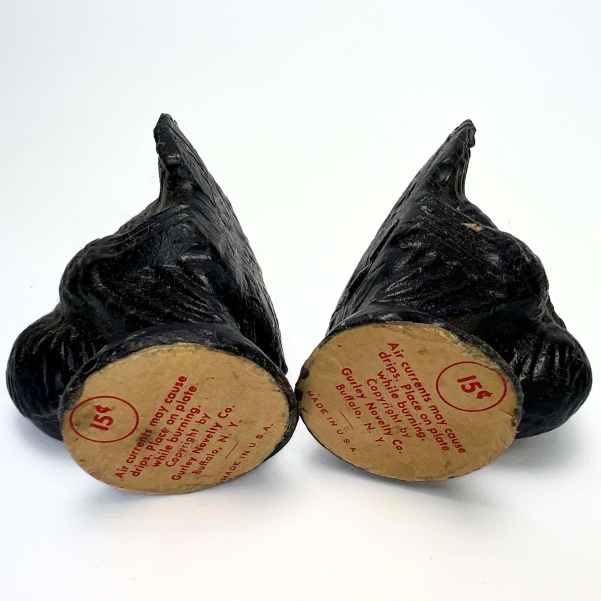 Vintage Gurley Mini Gold Turkey Candles | Pair of 3-Inch Thanksgiving Shelf Sitters with 15¢ Labels