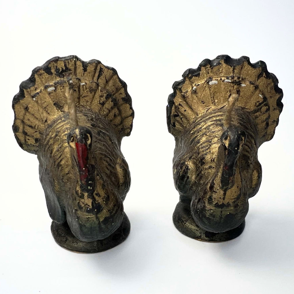 Vintage Gurley Mini Gold Turkey Candles | Pair of 3-Inch Thanksgiving Shelf Sitters with 15¢ Labels