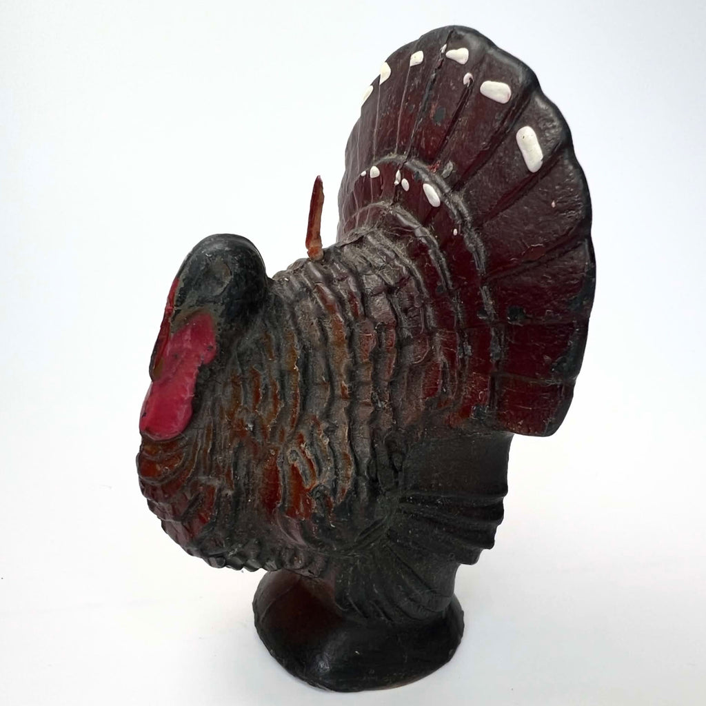 Vintage Gurley Turkey Candle | Mahogany & Russet Thanksgiving Shelf Sitter with Vintage 25¢ Label