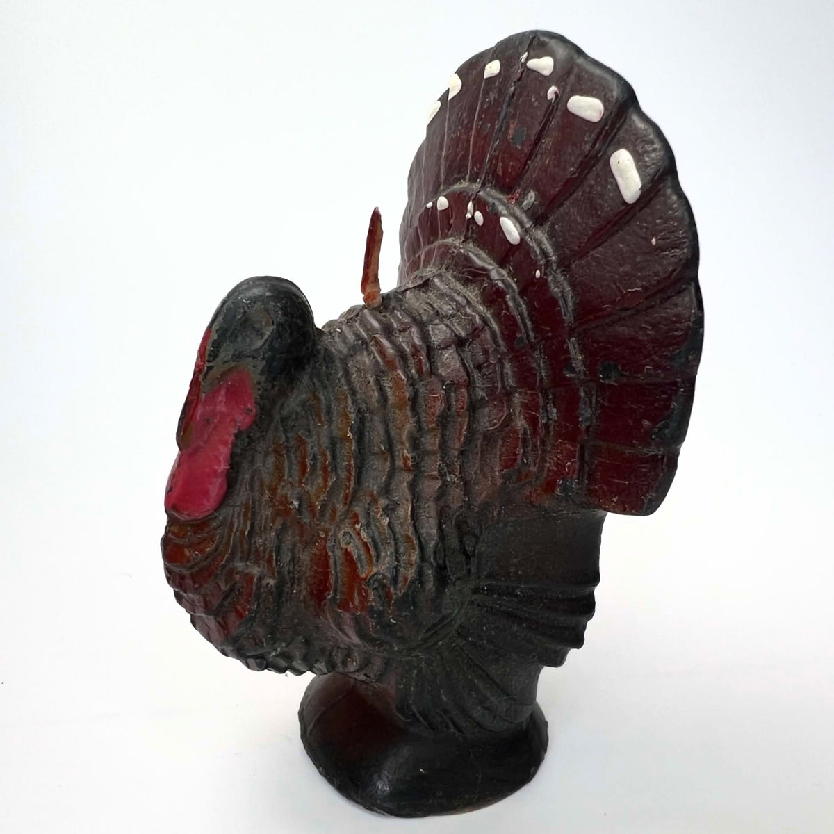 Vintage Gurley Turkey Candle | Mahogany & Russet Thanksgiving Shelf Sitter with Vintage 25¢ Label